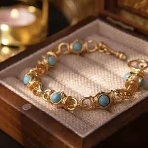 18K Gold Plated Blue Turqouise Byzantine Toggle Bracelet